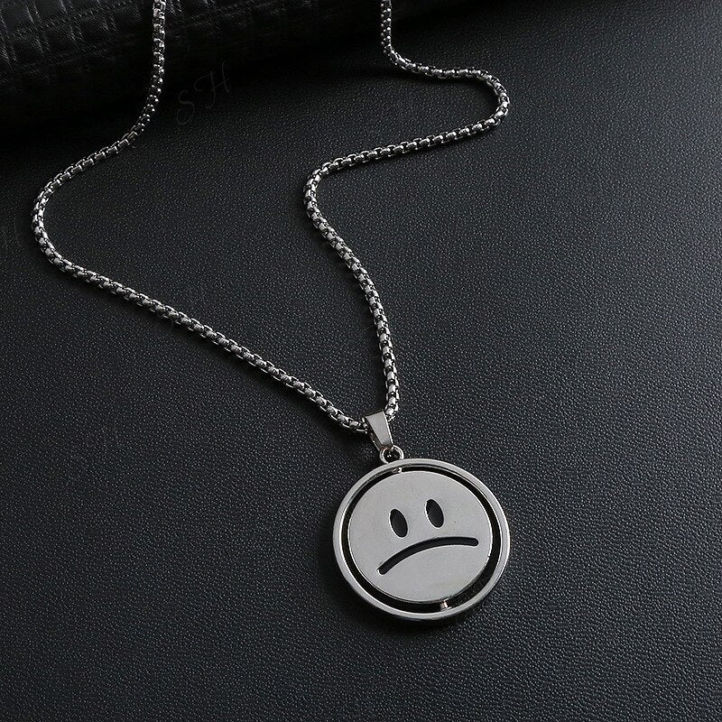 Smile Sad Double Faces Pendant Necklace Men Women Trendy Simple Jewelr