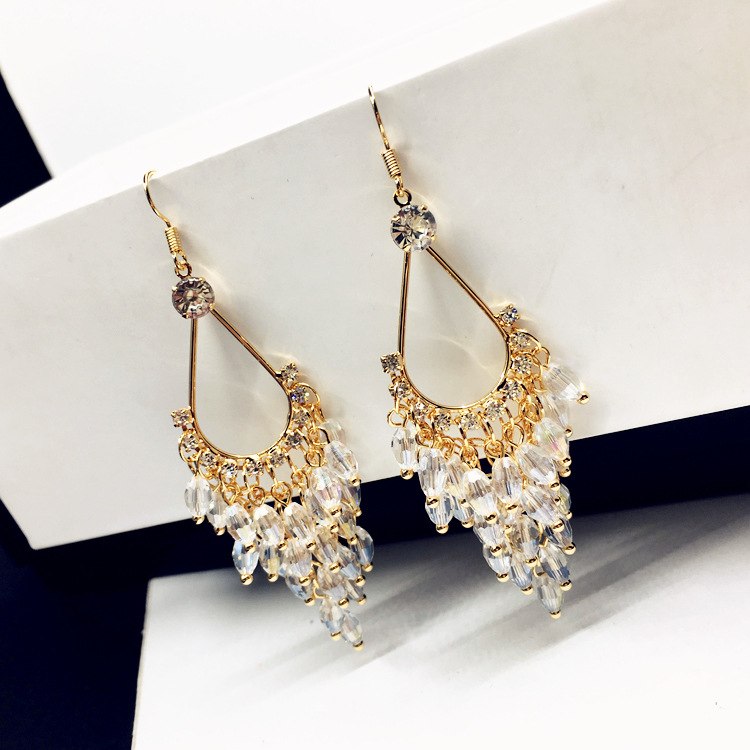 New Statement Crystal Beads Long Earrings For Women Bijoux Elegant Ethnic Jewelry Party Brincos Green Black Pink White all match