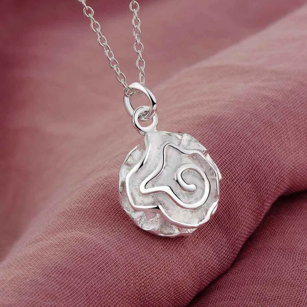 Street 925 Stamped Silver Pretty Rose Flowers Pendant Necklace for Women party wedding Jewelry Popular Gift