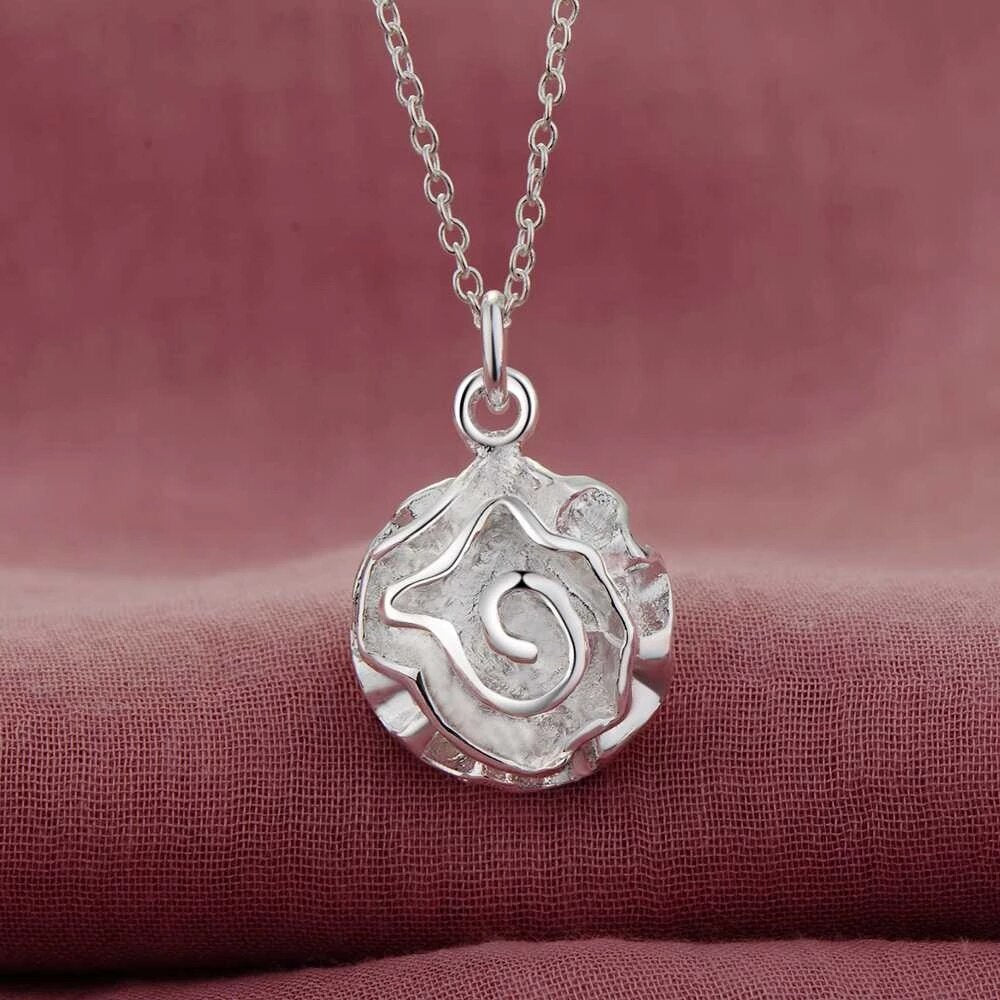 Street 925 Stamped Silver Pretty Rose Flowers Pendant Necklace for Women party wedding Jewelry Popular Gift