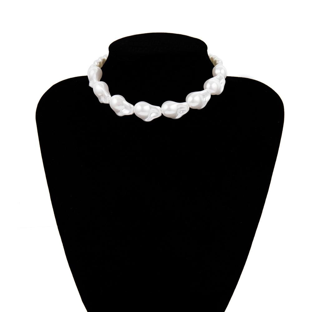 Vintage Big Irregular Pearl Choker Necklace For Women Simple Monolayer Baroque Pearl Chain Necklace Party Wedding Jewelry