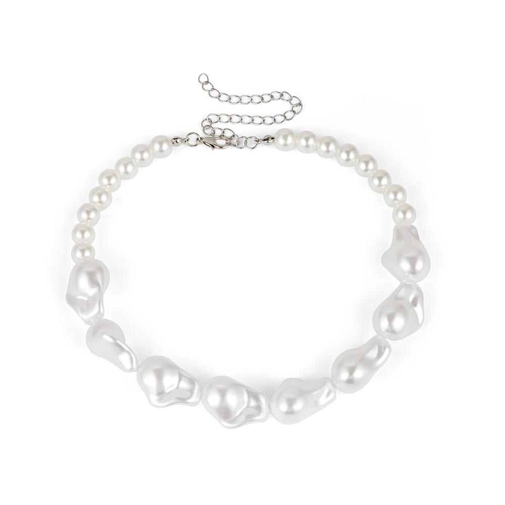 Vintage Big Irregular Pearl Choker Necklace For Women Simple Monolayer Baroque Pearl Chain Necklace Party Wedding Jewelry