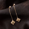 design jewelry retro hollow alloy drop earrings long delicate inlaid green crystal pendant party earrings for women