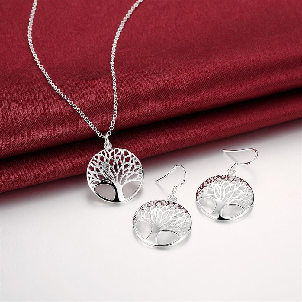 korean 925 Sterling Silver Round leaves Pendant necklace earrings for woman Jewelry sets Party wedding gifts