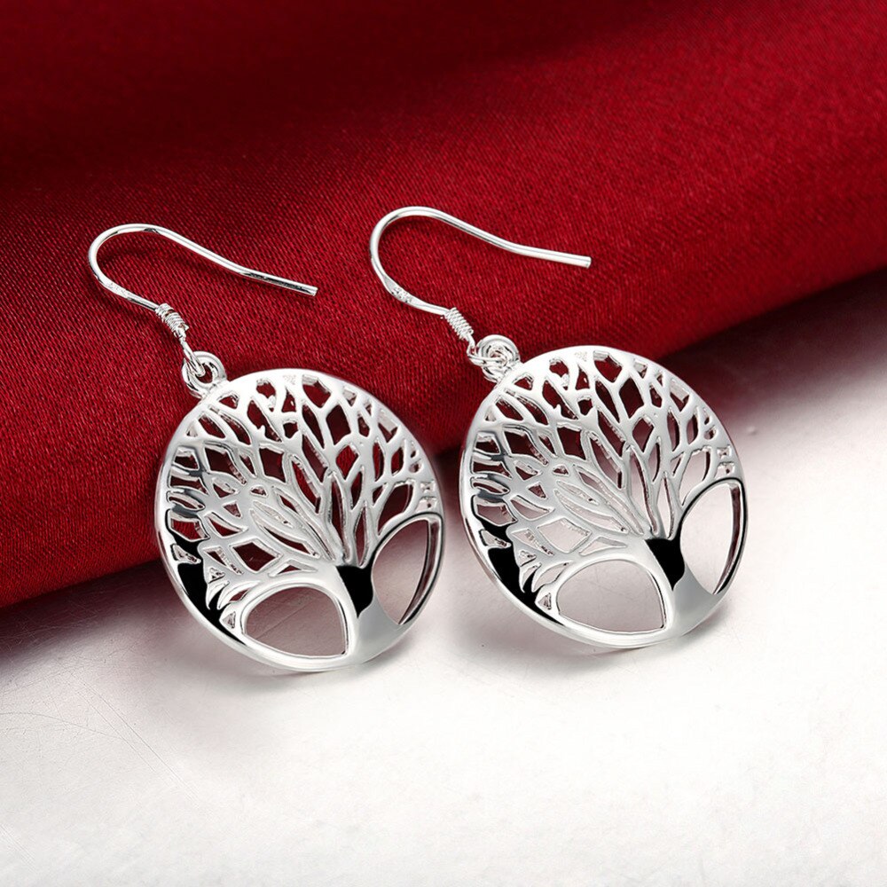 korean 925 Sterling Silver Round leaves Pendant necklace earrings for woman Jewelry sets Party wedding gifts