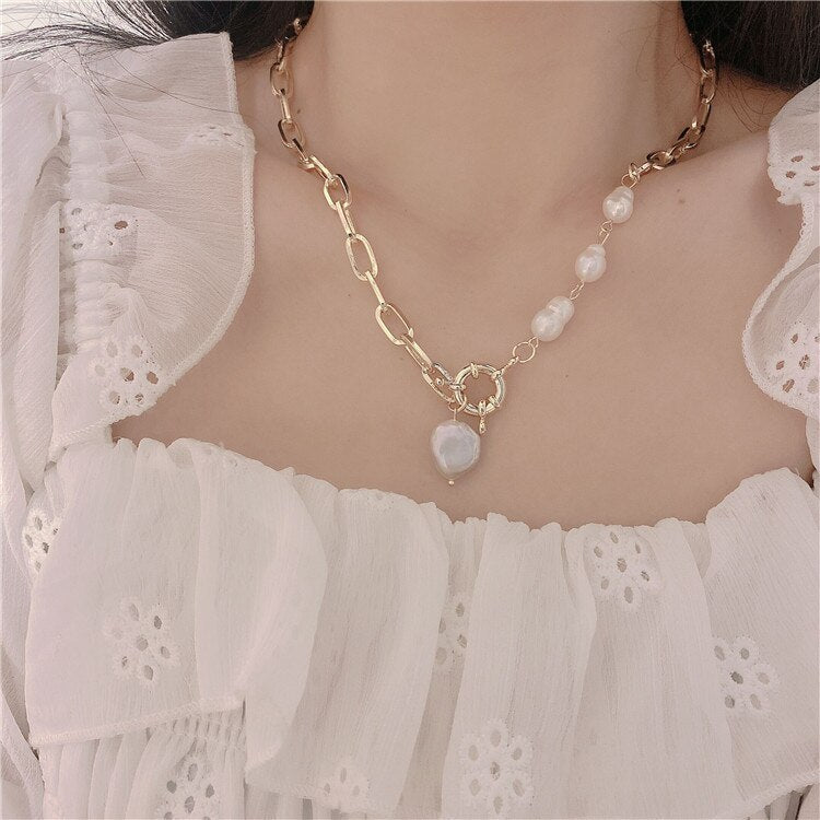 natural freshwater pearl necklace baroque pearl jewelry women's Party Wedding not show steel accessories