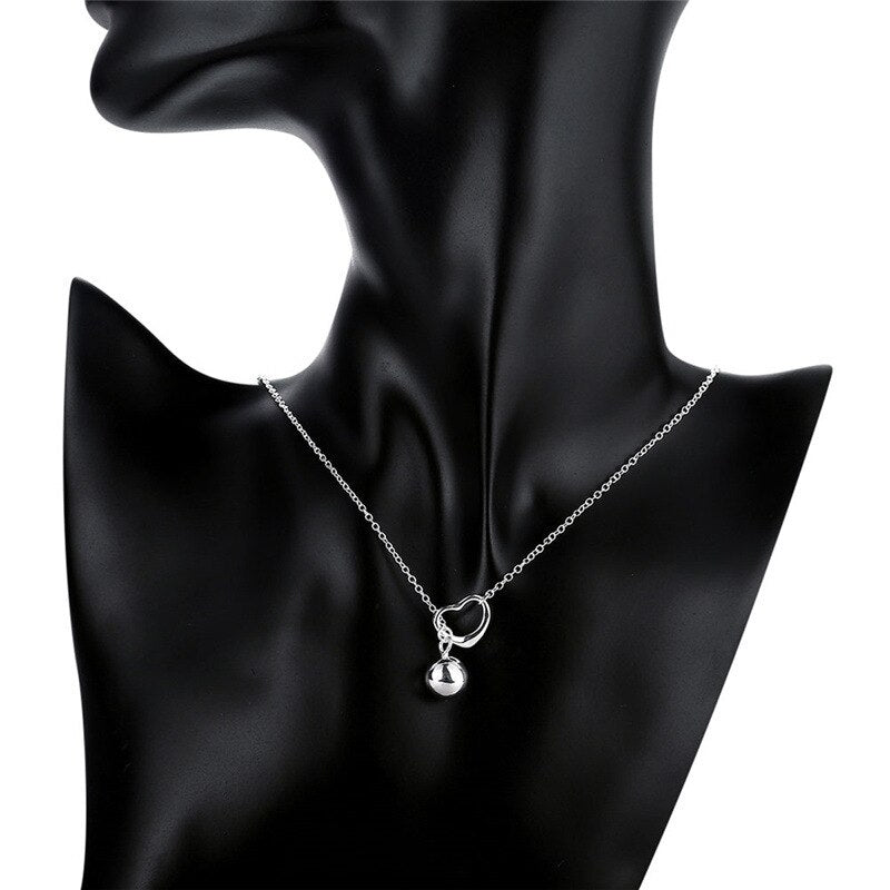 streetwear 925 Stamped Silver fine heart Solid beads Necklace for Women party wedding Jewelry Christmas Gifts