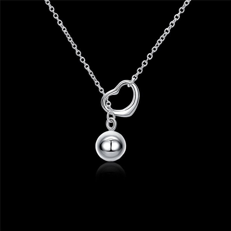 streetwear 925 Stamped Silver fine heart Solid beads Necklace for Women party wedding Jewelry Christmas Gifts
