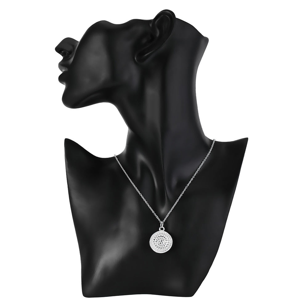 streetwear 925 Sterling Silver Simple Retro Round Jewelry set necklace earrings for women Party wedding Couple gifts