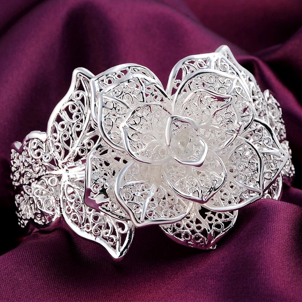 trend designer 925 Sterling Silver for woman wedding Jewelry sets flower Pendant necklace bracelet bangle party gift