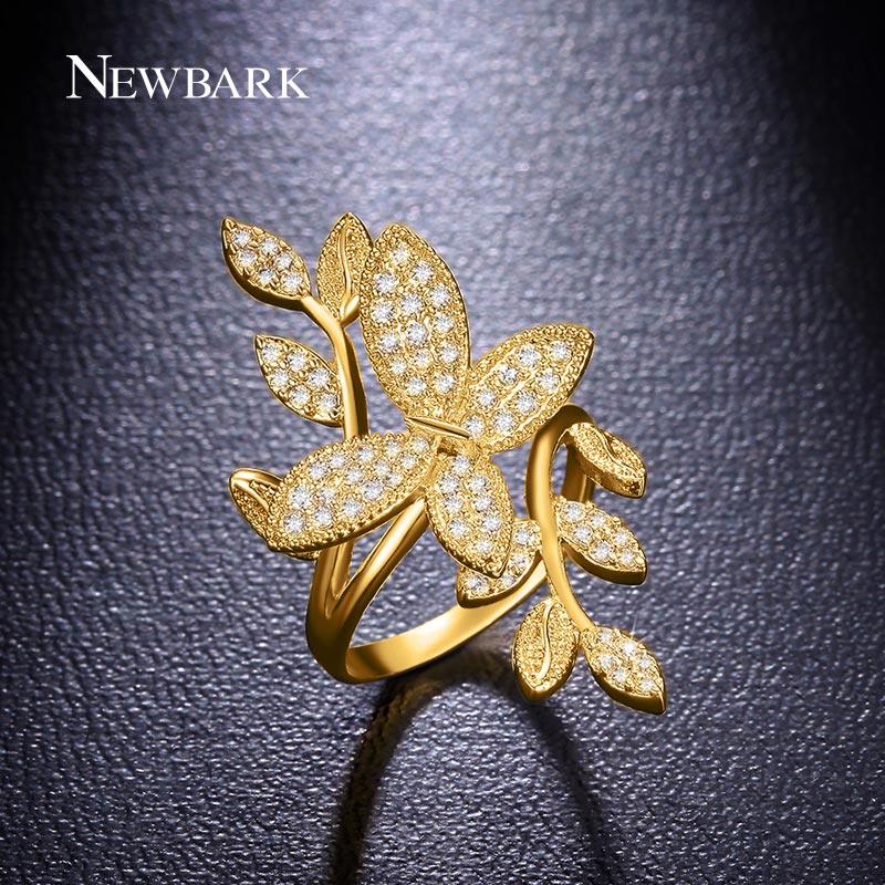New Design Rings Charming Butterfly With Leaves Party Ring Gold Silver Color Luxury Shining For Women