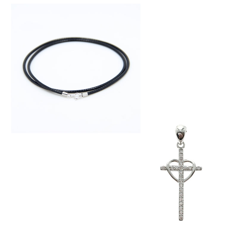NoEnName_Null 925 Sterling Silver Fashion Heart cross Pendant Necklace For Women Link Chain fine Jewelry Top Quality 520Gift