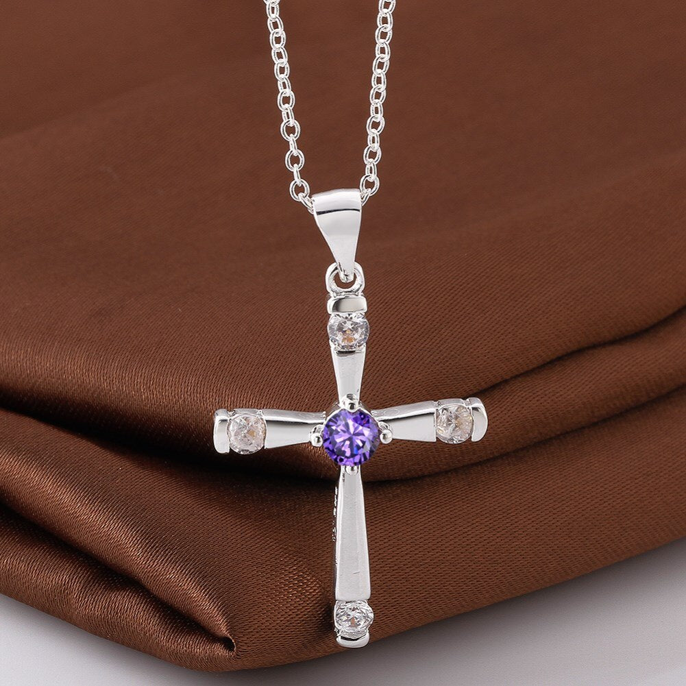 Noble 925 Stamped Silver cross Pendant diamond Necklace For Women Holiday gifts  designer party wedding crystals Jewelry