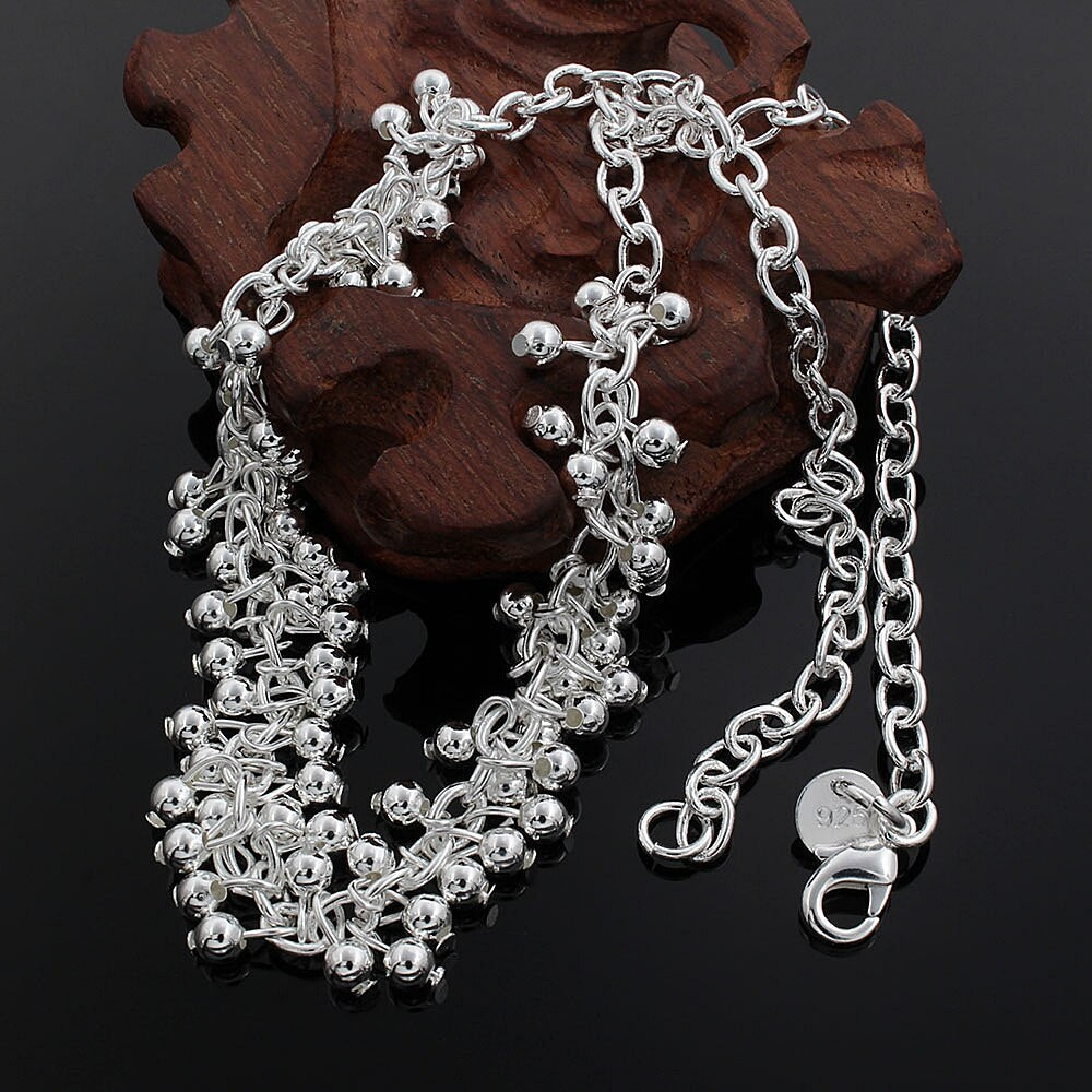 Noble charms 925 Silver color Pretty smooth beads grape necklace for Women Classic Jewelry wedding Party Holiday gift