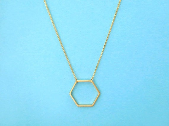 Outline Cutout Geometric Hexagon Simple Polygon Polygonal Female Wedding Lucky charm Necklace Pendant Jewelry