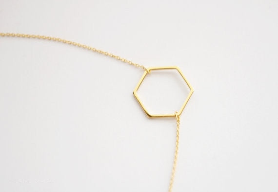 Outline Cutout Geometric Hexagon Simple Polygon Polygonal Female Wedding Lucky charm Necklace Pendant Jewelry