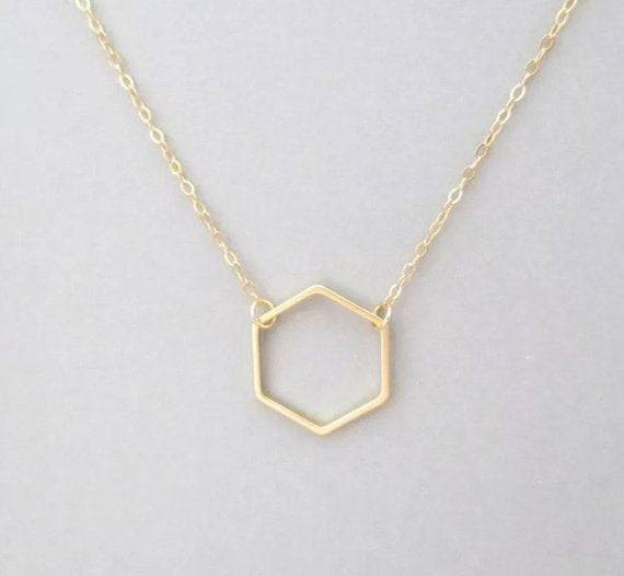 Outline Cutout Geometric Hexagon Simple Polygon Polygonal Female Wedding Lucky charm Necklace Pendant Jewelry