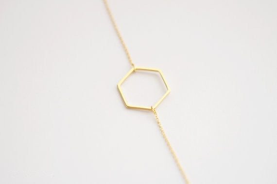 Outline Cutout Geometric Hexagon Simple Polygon Polygonal Female Wedding Lucky charm Necklace Pendant Jewelry
