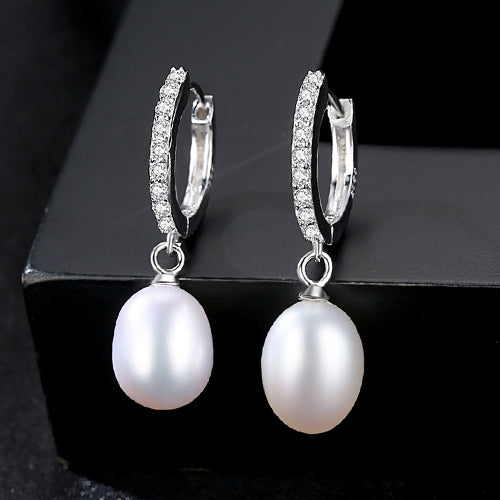 Classic Genuine 925 Sterling Silver Huggie Hoop Earrings For Women Nature Pearl Elegant Female boucle d'oreille Bijoux