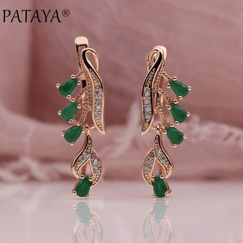328 Anniversary 585 Rose Gold Multicolor Water Drop Natural Zircon Wedding Party Fine Jewelry Women Long Dangle Earrings