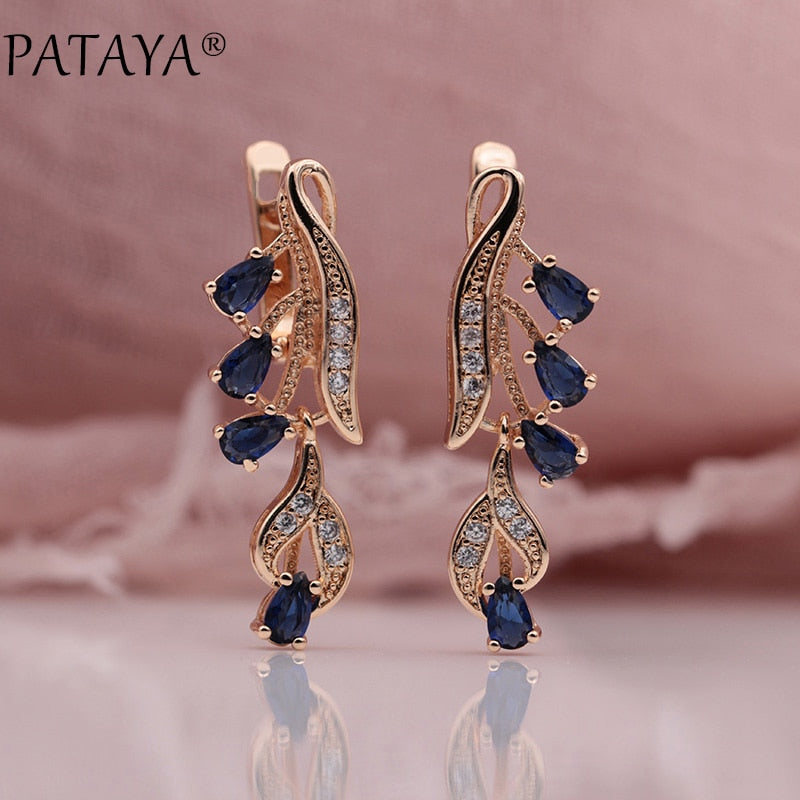 328 Anniversary 585 Rose Gold Multicolor Water Drop Natural Zircon Wedding Party Fine Jewelry Women Long Dangle Earrings