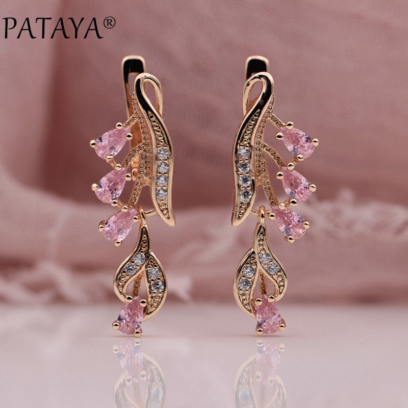 328 Anniversary 585 Rose Gold Multicolor Water Drop Natural Zircon Wedding Party Fine Jewelry Women Long Dangle Earrings
