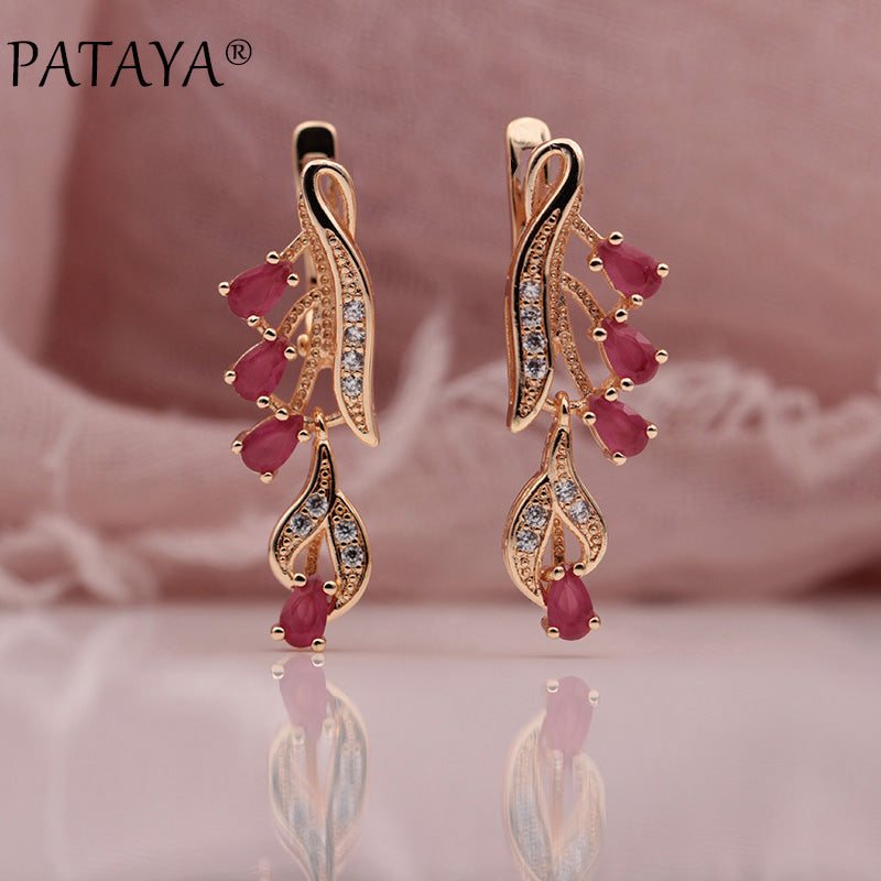 328 Anniversary 585 Rose Gold Multicolor Water Drop Natural Zircon Wedding Party Fine Jewelry Women Long Dangle Earrings