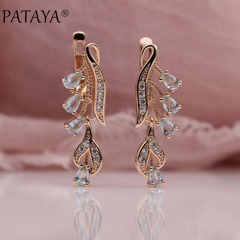 328 Anniversary 585 Rose Gold Multicolor Water Drop Natural Zircon Wedding Party Fine Jewelry Women Long Dangle Earrings