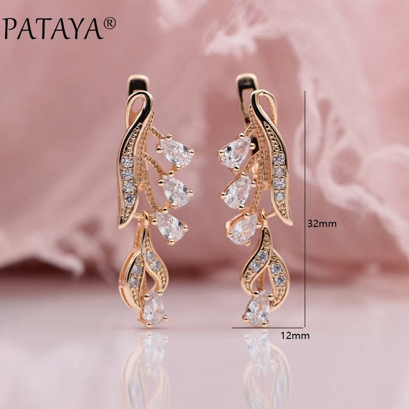 328 Anniversary 585 Rose Gold Multicolor Water Drop Natural Zircon Wedding Party Fine Jewelry Women Long Dangle Earrings