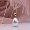 PATAYA 328 Anniversary Water Drop Long Necklace Women Jewelry 585 Rose Gold Wedding Fine Cute Shell Pearls Pendants