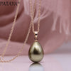 PATAYA 328 Anniversary Water Drop Long Necklace Women Jewelry 585 Rose Gold Wedding Fine Cute Shell Pearls Pendants