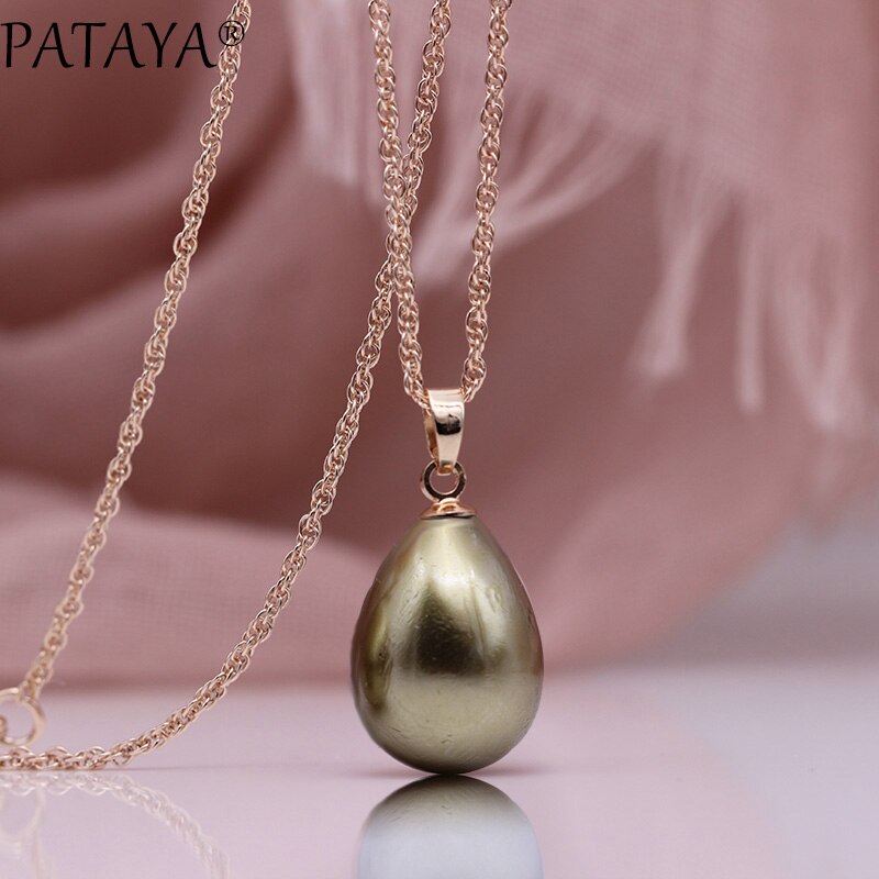 PATAYA 328 Anniversary Water Drop Long Necklace Women Jewelry 585 Rose Gold Wedding Fine Cute Shell Pearls Pendants