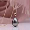 PATAYA 328 Anniversary Water Drop Long Necklace Women Jewelry 585 Rose Gold Wedding Fine Cute Shell Pearls Pendants