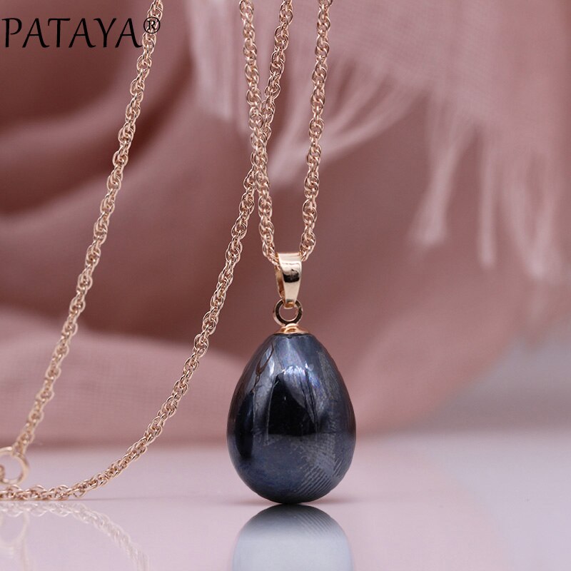 PATAYA 328 Anniversary Water Drop Long Necklace Women Jewelry 585 Rose Gold Wedding Fine Cute Shell Pearls Pendants