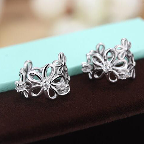 Vintage Silver Rose Gold Ear Cuff Punk Clip Earrings Small Flower Hollow Charm Brincos Best Sale Jewelry For Women Men