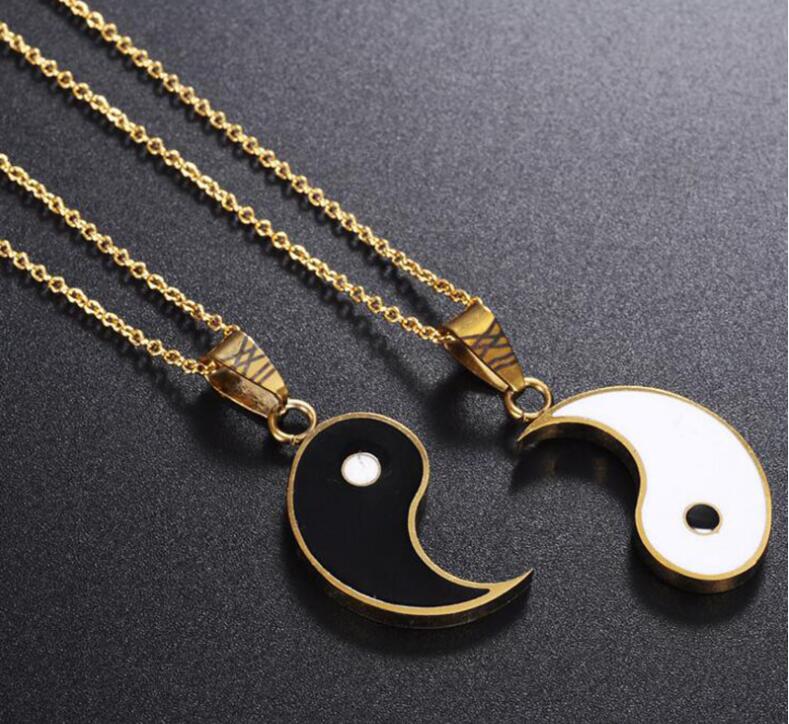 Paired Pendants Necklace For Couples BFF Tai Chi Yin Yang  Leather Chain White Black Friendship Couples Necklaces Jewelry
