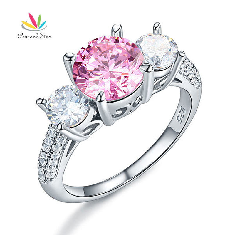 925 Sterling Silver 3-Stone Promise Engagement Ring 2 Ct Fancy Pink Jewelry Vintage Style CFR8227