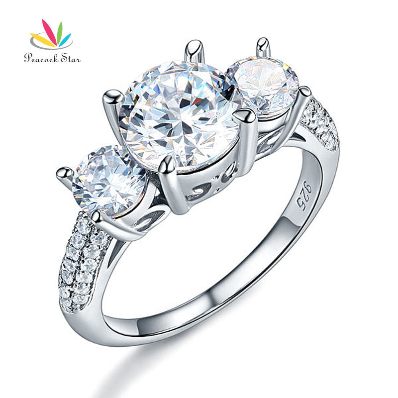 925 Sterling Silver 3-Stone Wedding Anniversary Engagement Ring 2 Ct Jewelry Vintage Style CFR8225