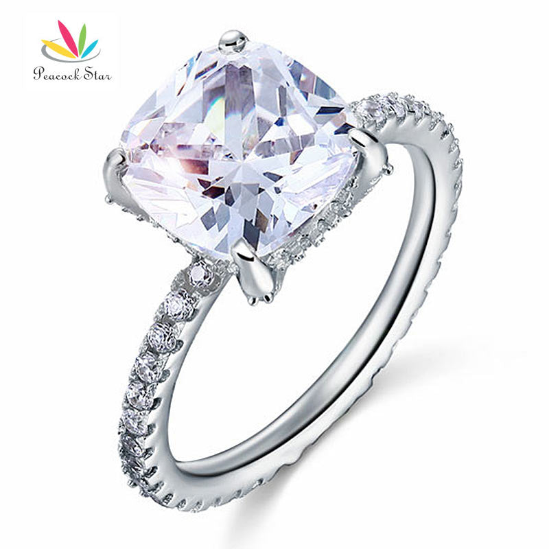 Solid 925 Sterling Silver Wedding Promise Engagement Ring 5 Carat Cushion Cut Jewelry CFR8092