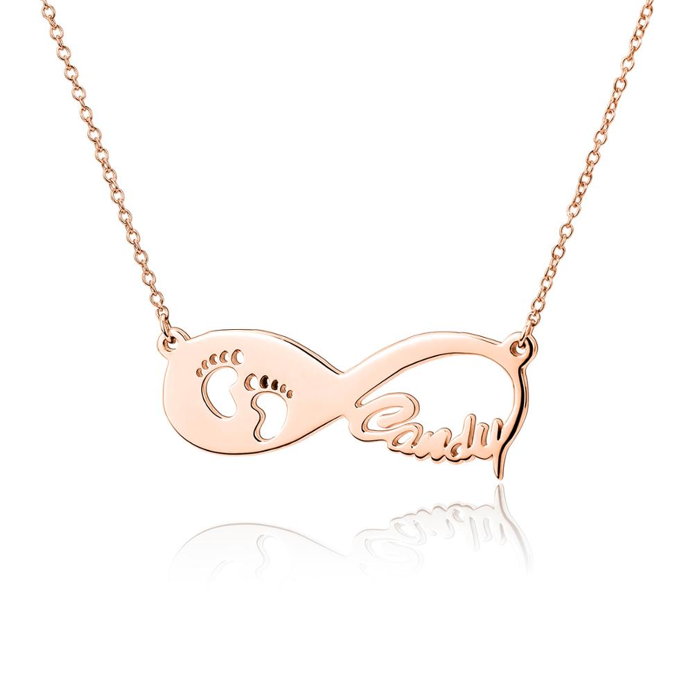 Personalized Infinity Name Necklace With Cute Footprint Customized Pendant Statement Necklace Custom Jewelry For Women Men
