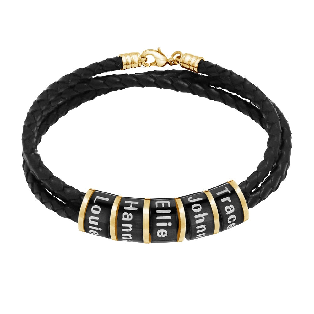Custom Men Bracelet Black Leather Personalized Gifts for Dad 
