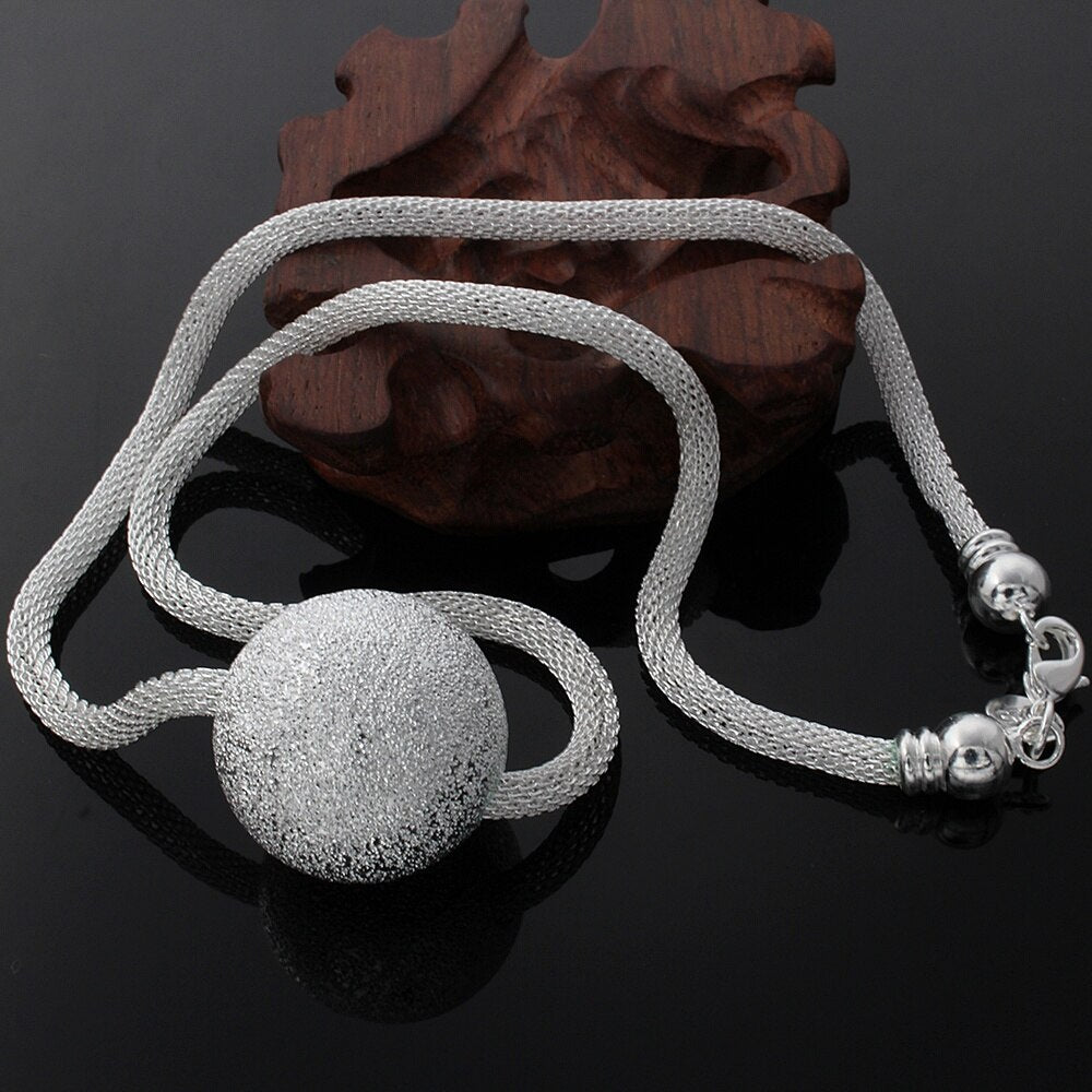 Popular brands 925 Stamped Silver Frosted large beads Pendant Necklace For Women Wedding party Jewelry Christmas gifts