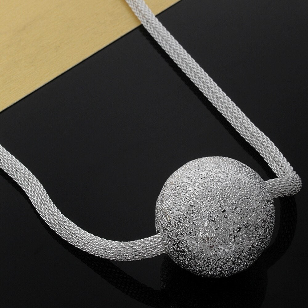 Popular brands 925 Stamped Silver Frosted large beads Pendant Necklace For Women Wedding party Jewelry Christmas gifts