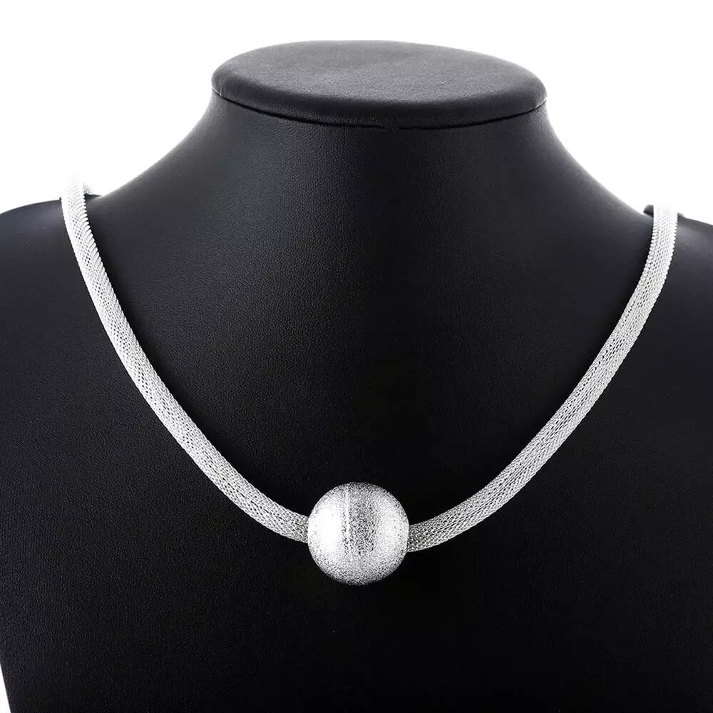 Popular brands 925 Stamped Silver Frosted large beads Pendant Necklace For Women Wedding party Jewelry Christmas gifts