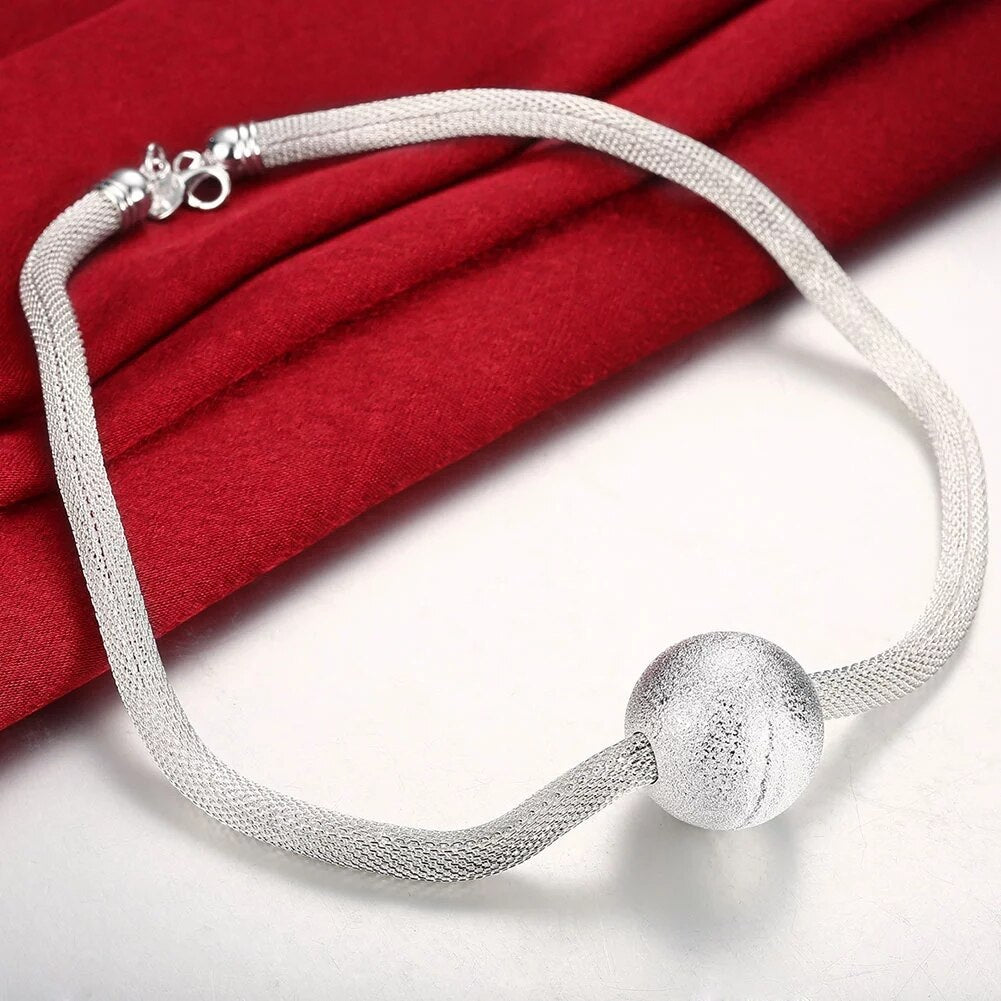 Popular brands 925 Stamped Silver Frosted large beads Pendant Necklace For Women Wedding party Jewelry Christmas gifts