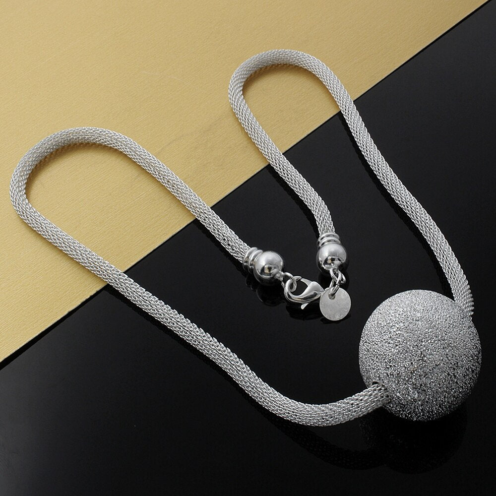 Popular brands 925 Stamped Silver Frosted large beads Pendant Necklace For Women Wedding party Jewelry Christmas gifts