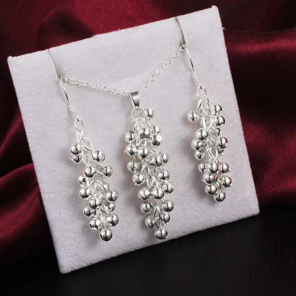 Popular brands 925 Sterling Silver Grape beads pendant earrings necklace Jewelry set for women wedding party Couple gift