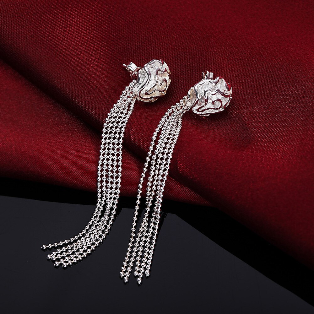 Popular brands 925 sterling Silver charms rose flower pendant bangle rings Bracelet necklace stud earrings Jewelry set for women