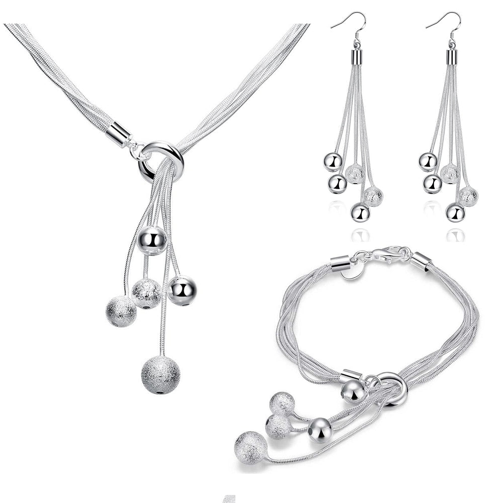 Popular designer 925 Sterling Silver tassels beads Bracelets necklace earring Jewelry set Party wedding accessories gift