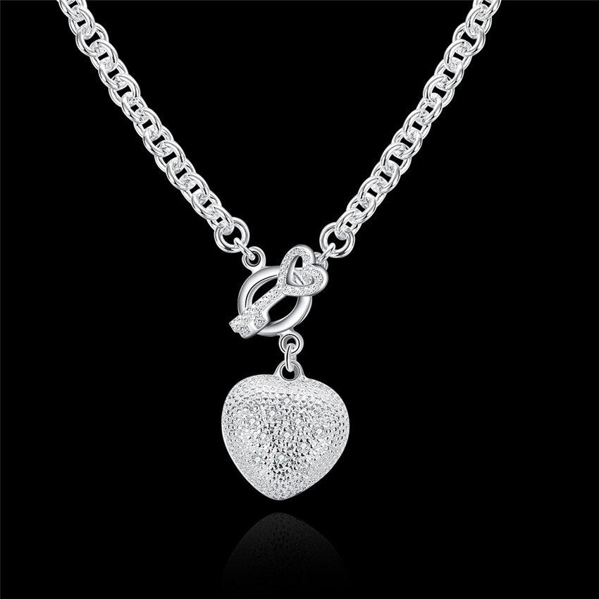 Pretty fine Crystal romantic Heart Key 925 Stamped Silver necklace for women Christmas gifts party wedding Jewelry